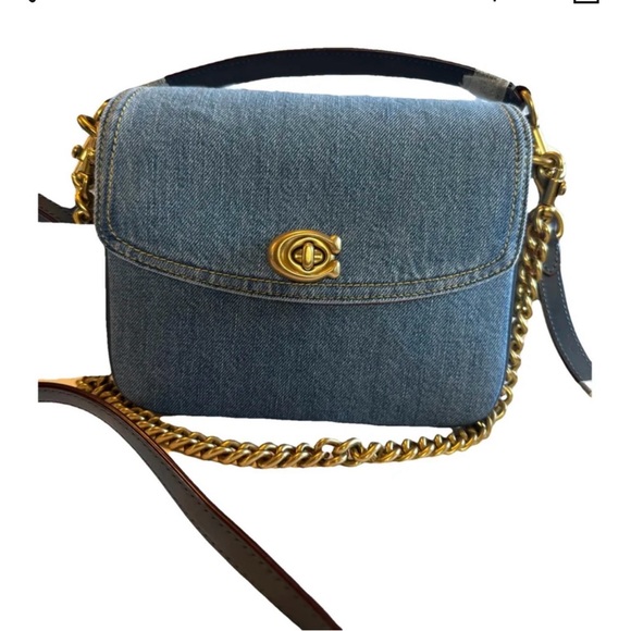 Coach Casie Denim Turnlock Crossbody Bag with Gold Chain - Picture 9 of 9